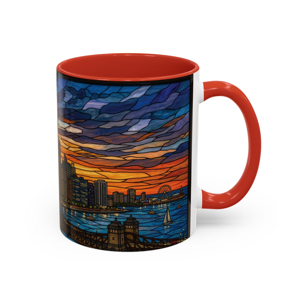 Chicago Skyline Accent Coffee Mug — Stained Glass Sunset Cityscape (11/15oz)