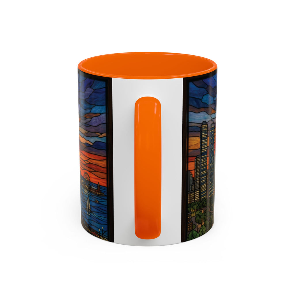 Chicago Skyline Accent Coffee Mug — Stained Glass Sunset Cityscape (11/15oz)