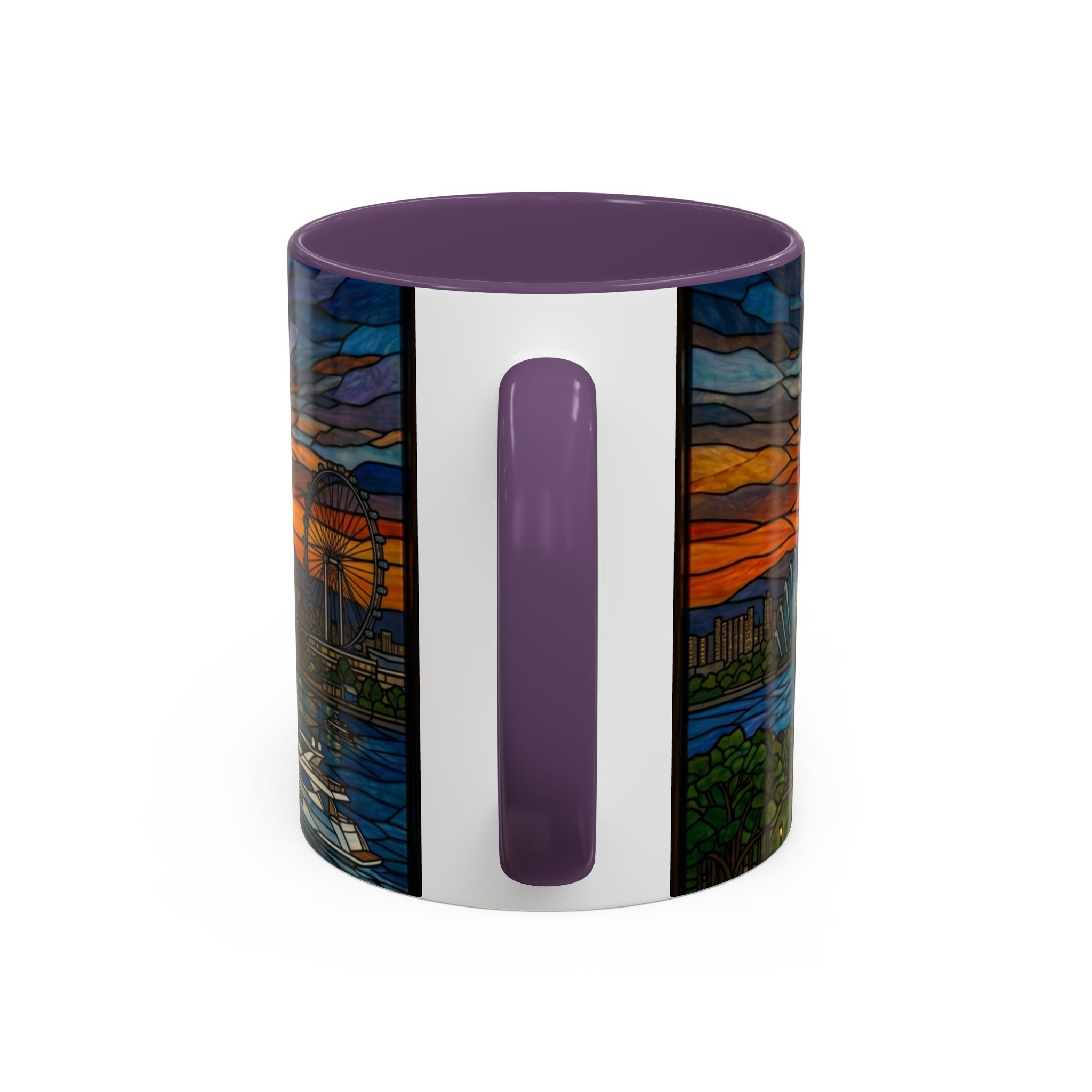 Singapore Skyline Accent Coffee Mug — Stained Glass Marina Bay Sunset Design (11/15oz)