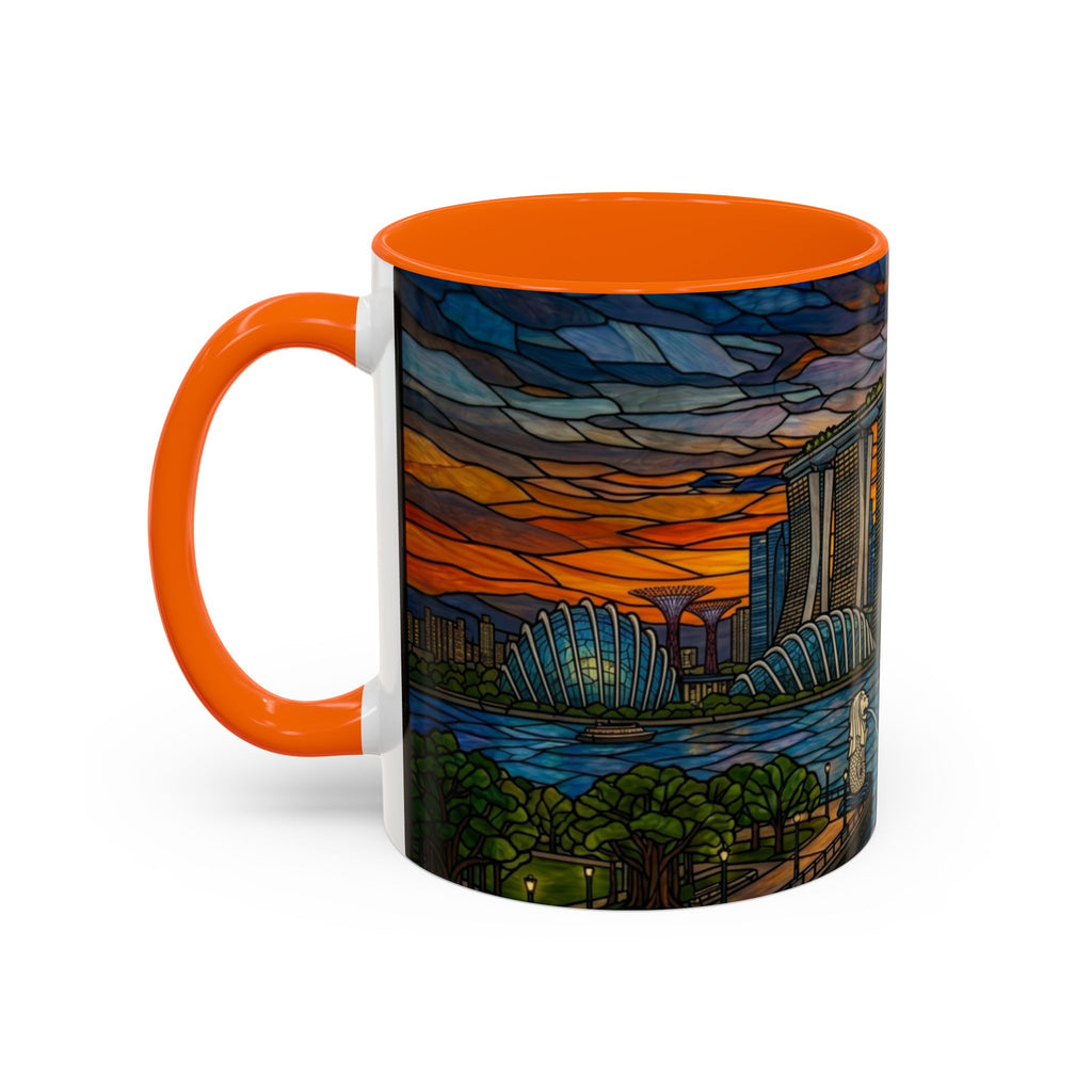 Singapore Skyline Accent Coffee Mug — Stained Glass Marina Bay Sunset Design (11/15oz)