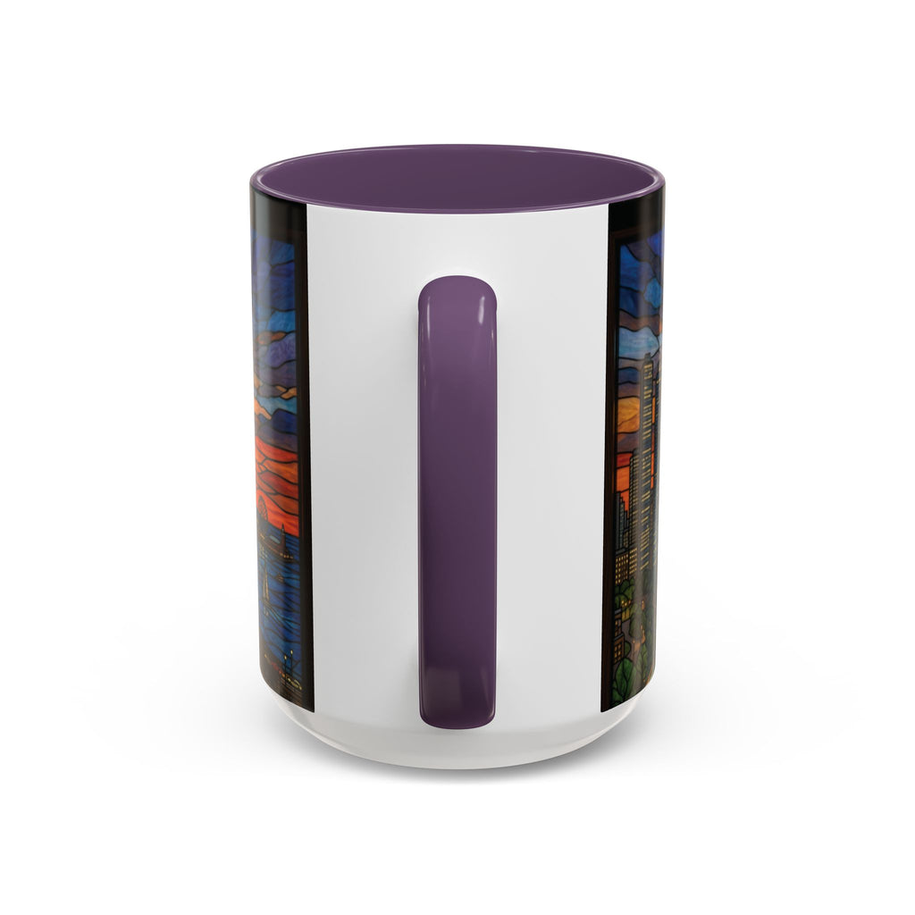 Chicago Skyline Accent Coffee Mug — Stained Glass Sunset Cityscape (11/15oz)