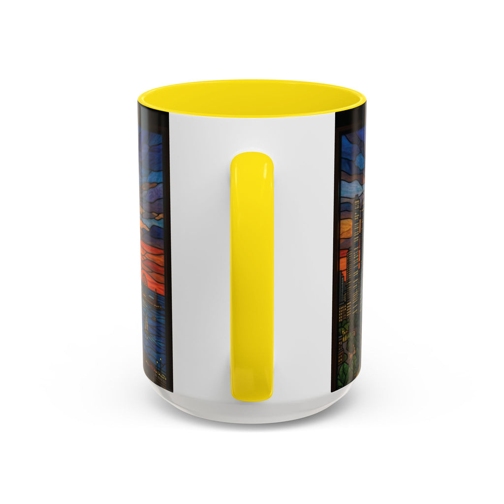 Chicago Skyline Accent Coffee Mug — Stained Glass Sunset Cityscape (11/15oz)