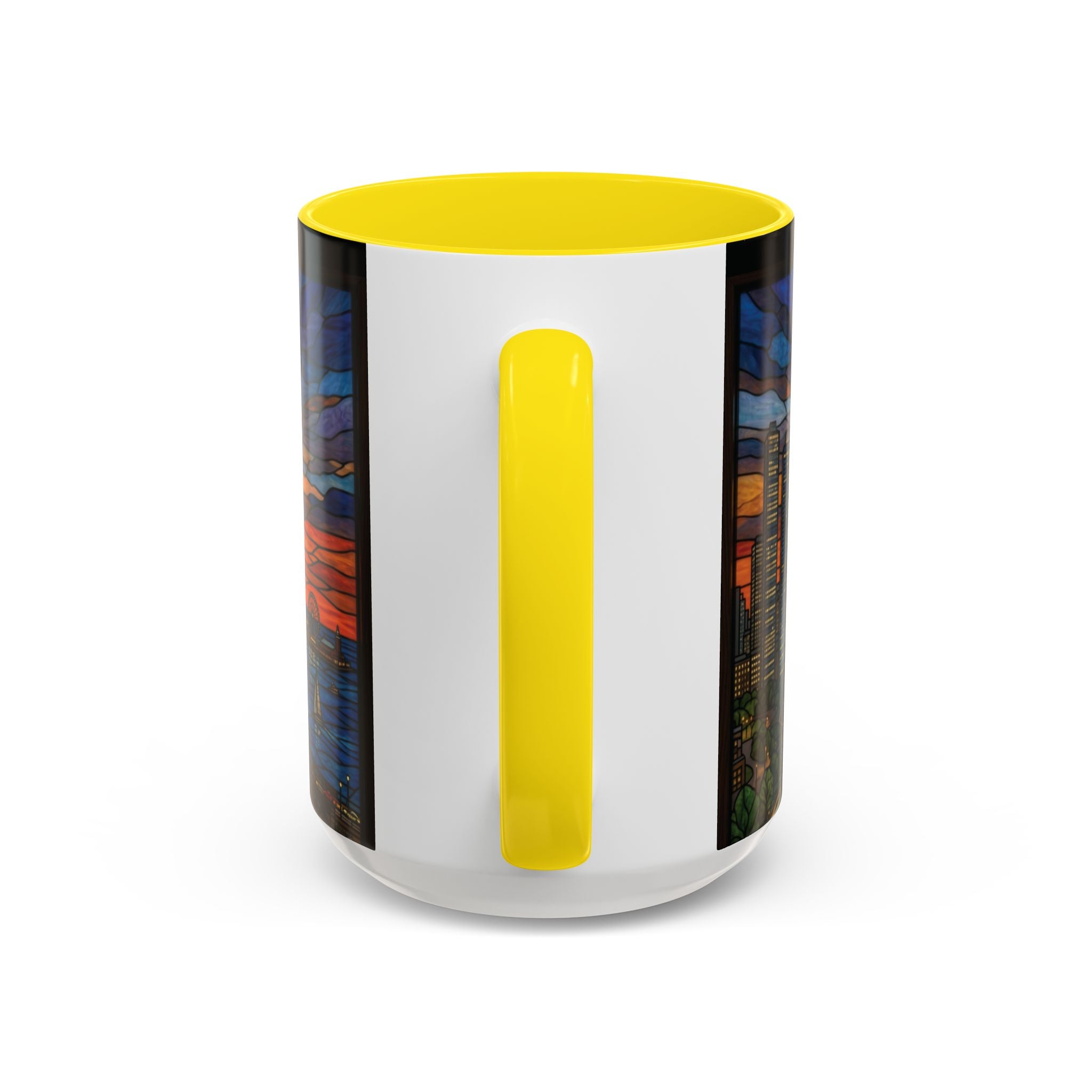 Chicago Skyline Accent Coffee Mug — Stained Glass Sunset Cityscape (11/15oz)