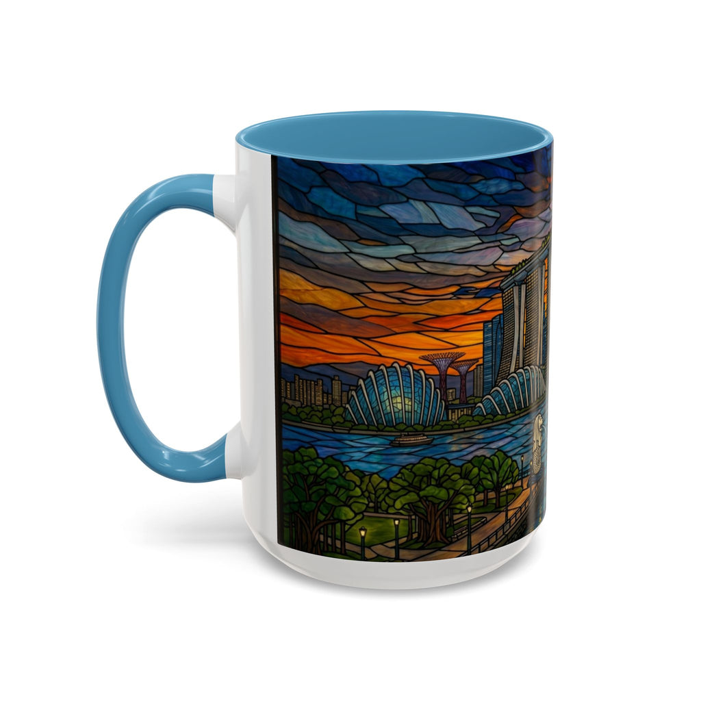 Singapore Skyline Accent Coffee Mug — Stained Glass Marina Bay Sunset Design (11/15oz)