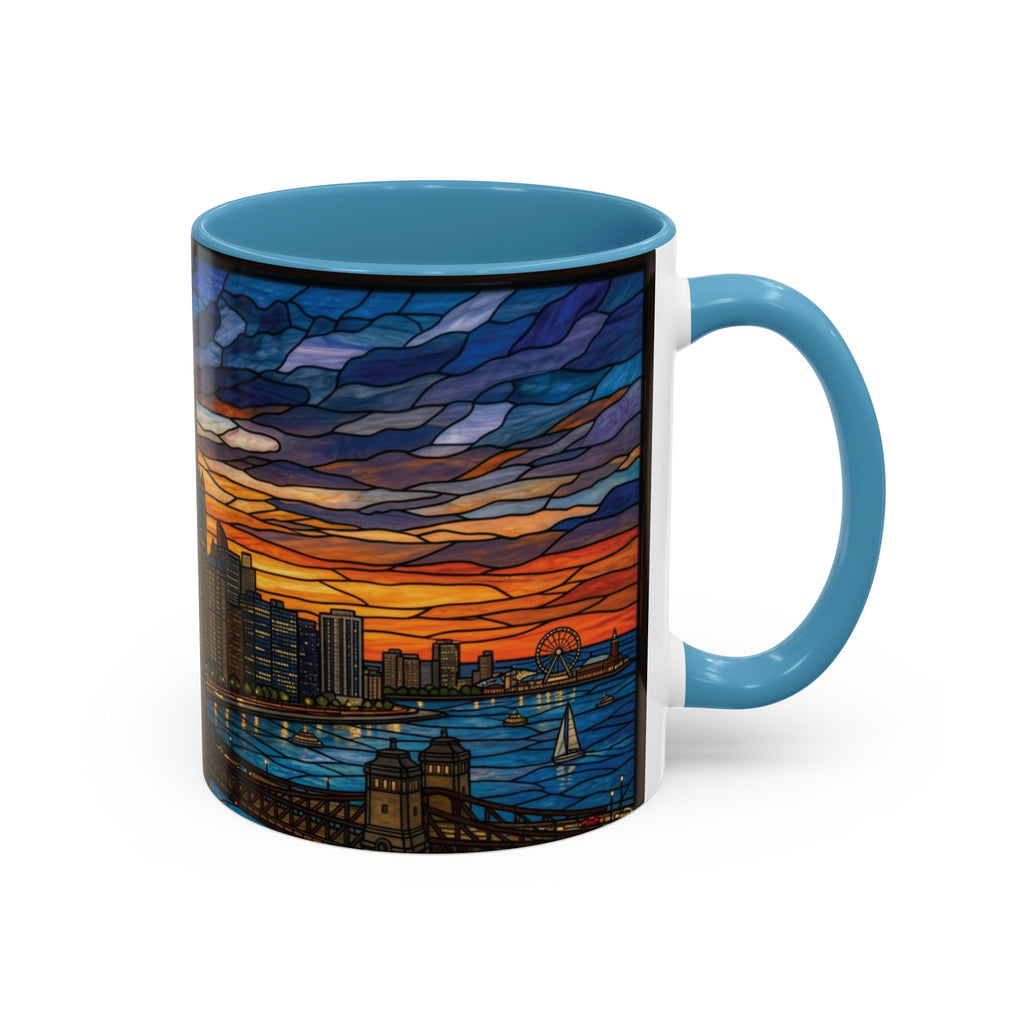Chicago Skyline Accent Coffee Mug — Stained Glass Sunset Cityscape (11/15oz)