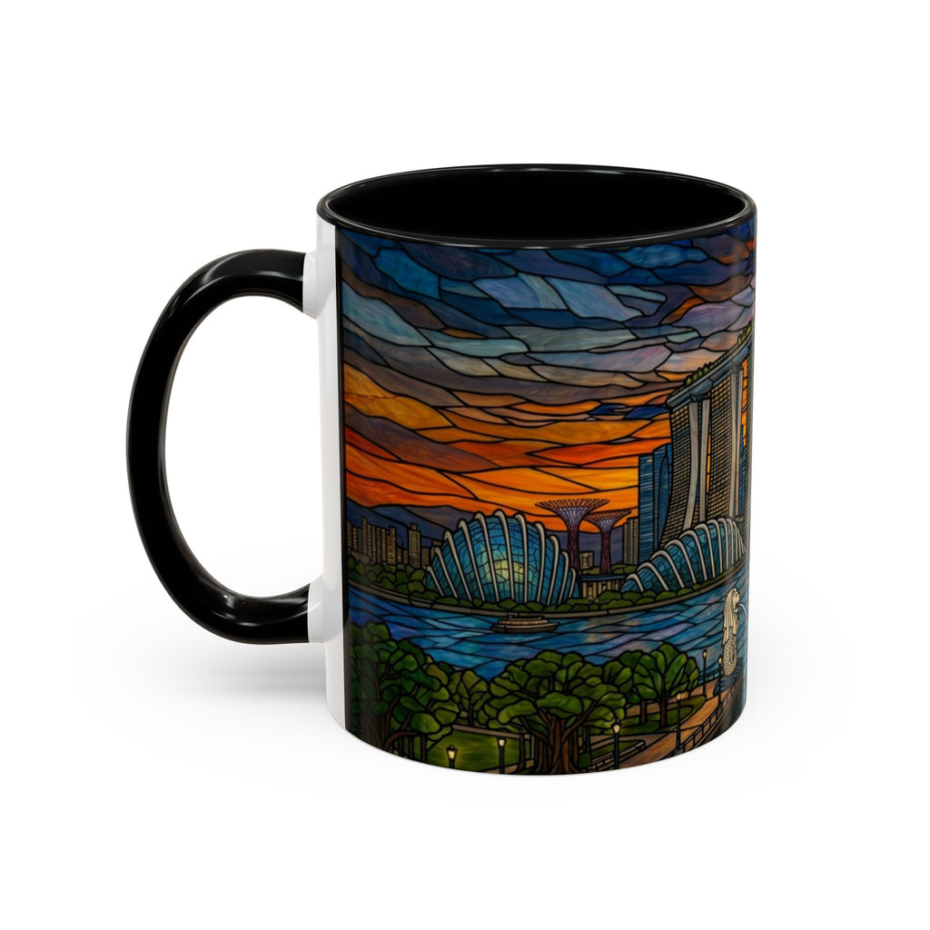 Singapore Skyline Accent Coffee Mug — Stained Glass Marina Bay Sunset Design (11/15oz)