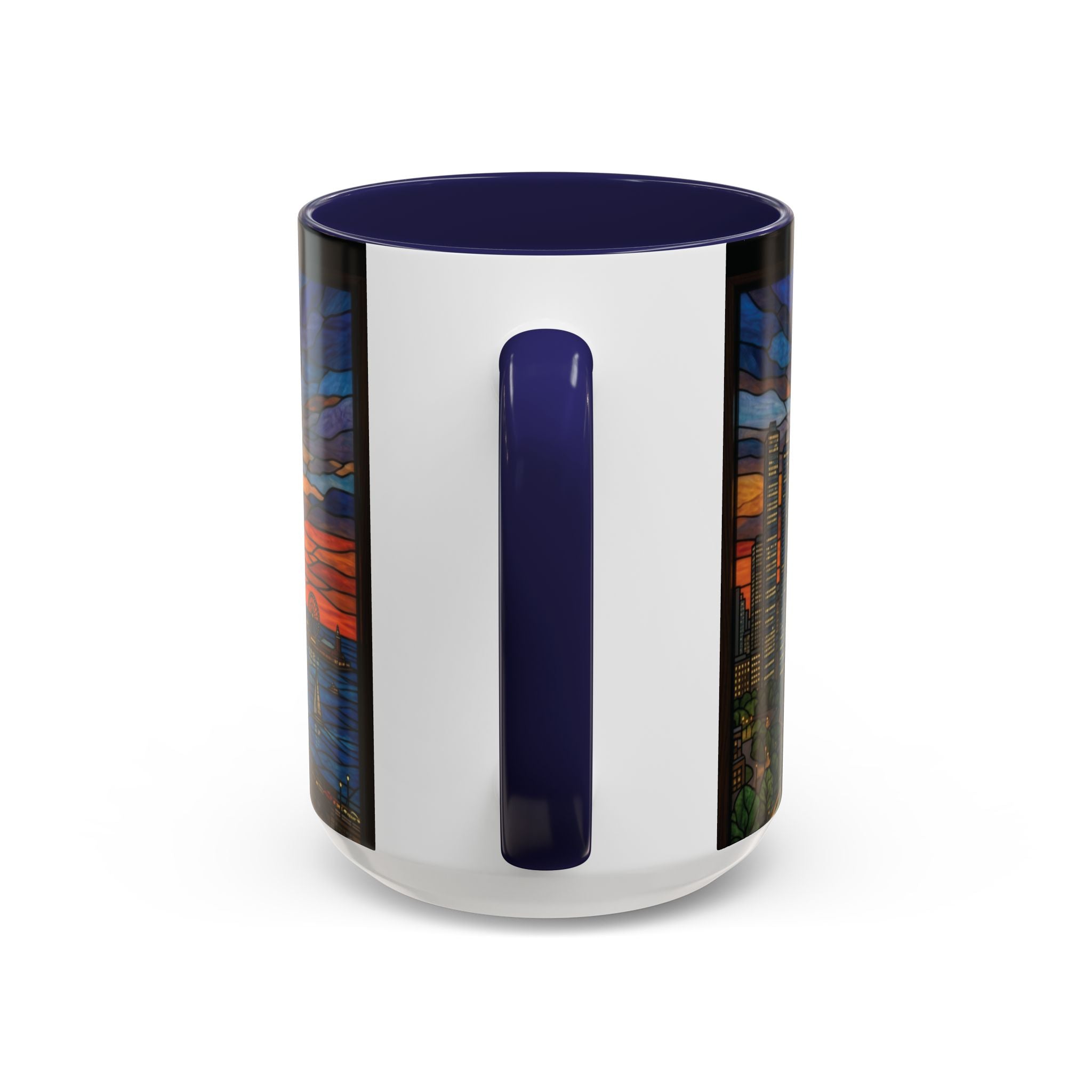 Chicago Skyline Accent Coffee Mug — Stained Glass Sunset Cityscape (11/15oz)