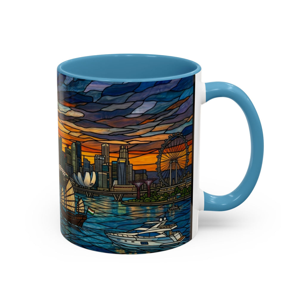 Singapore Skyline Accent Coffee Mug — Stained Glass Marina Bay Sunset Design (11/15oz)