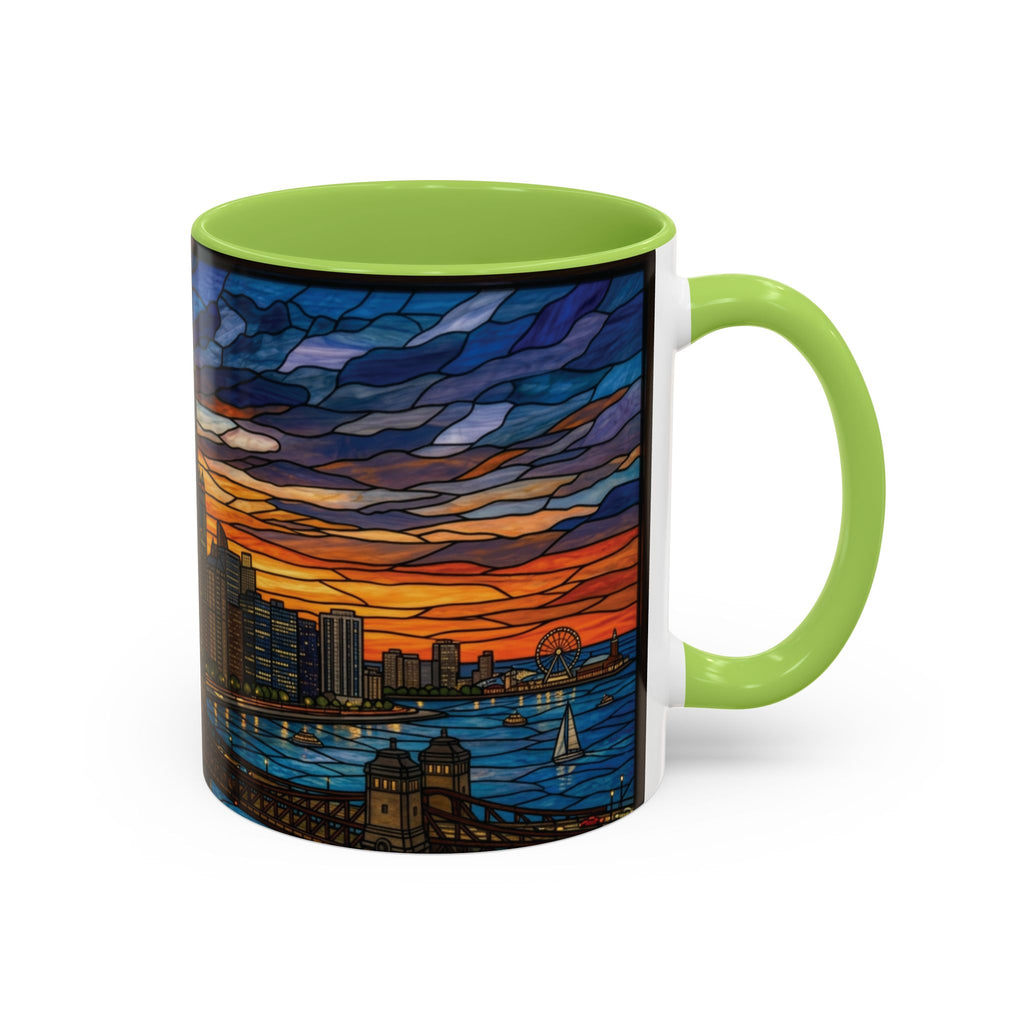 Chicago Skyline Accent Coffee Mug — Stained Glass Sunset Cityscape (11/15oz)