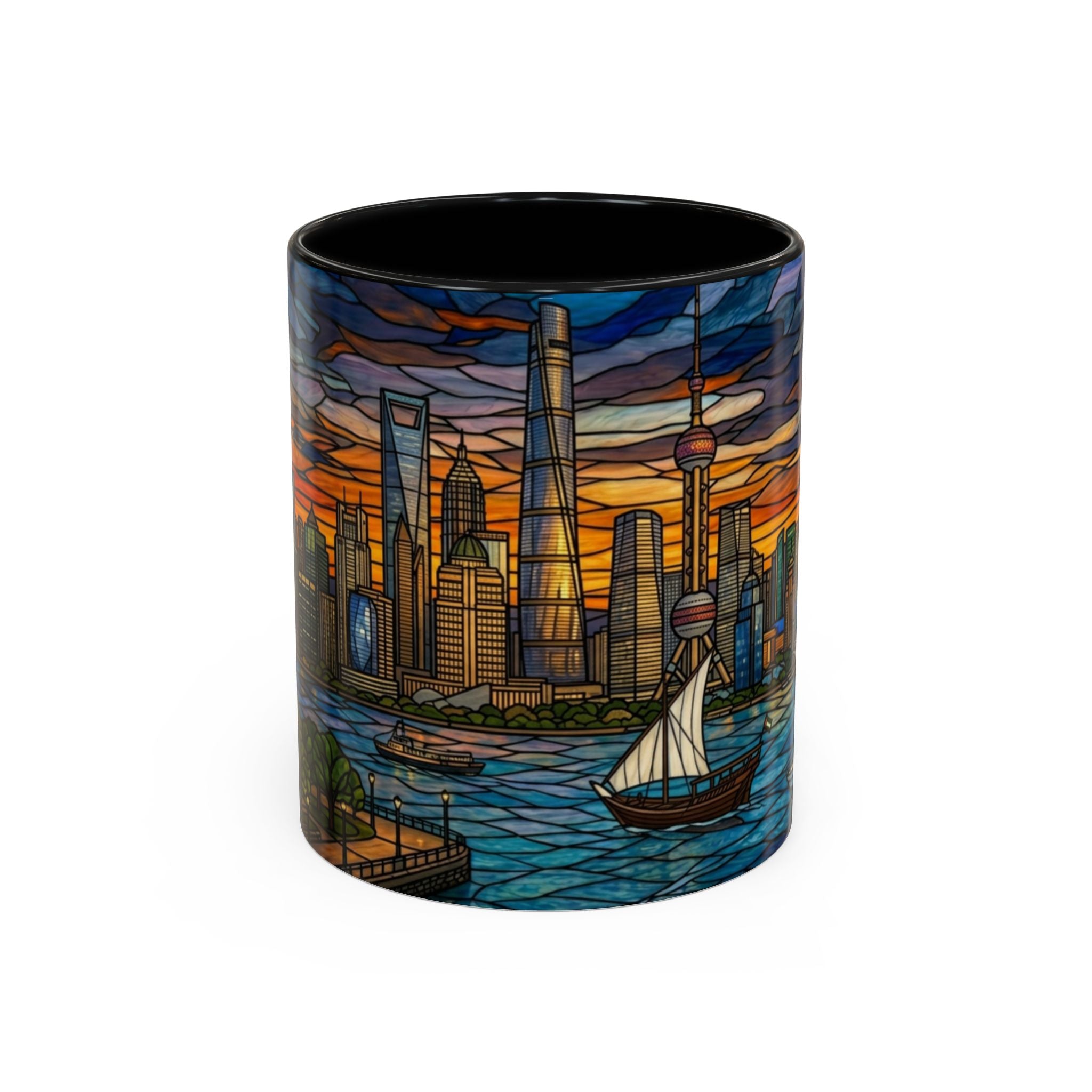 Shanghai Harbor Stained-Glass Sunset Coffee Mug (11/15oz)
