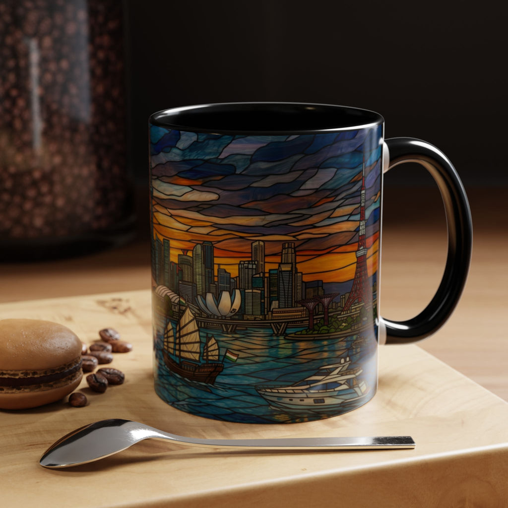 Tokyo City Sky Line Stained Glass Accent Coffee Mug – Sunset Harbor Skyline (11/15oz)