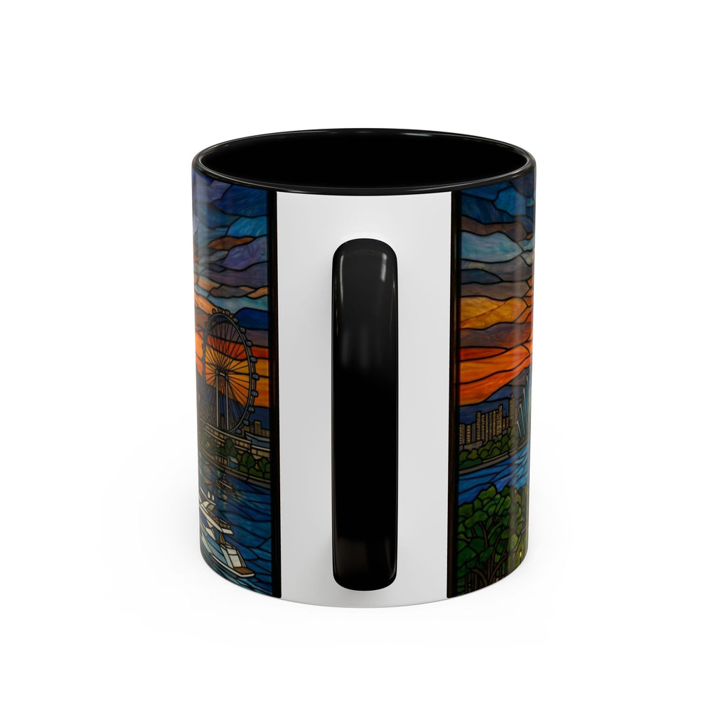 Singapore Skyline Accent Coffee Mug — Stained Glass Marina Bay Sunset Design (11/15oz)