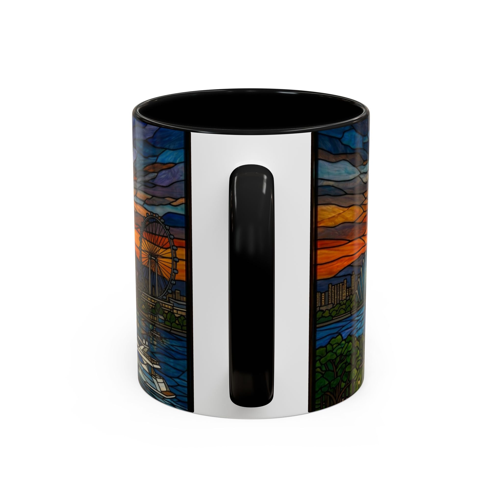 Singapore Skyline Accent Coffee Mug — Stained Glass Marina Bay Sunset Design (11/15oz)