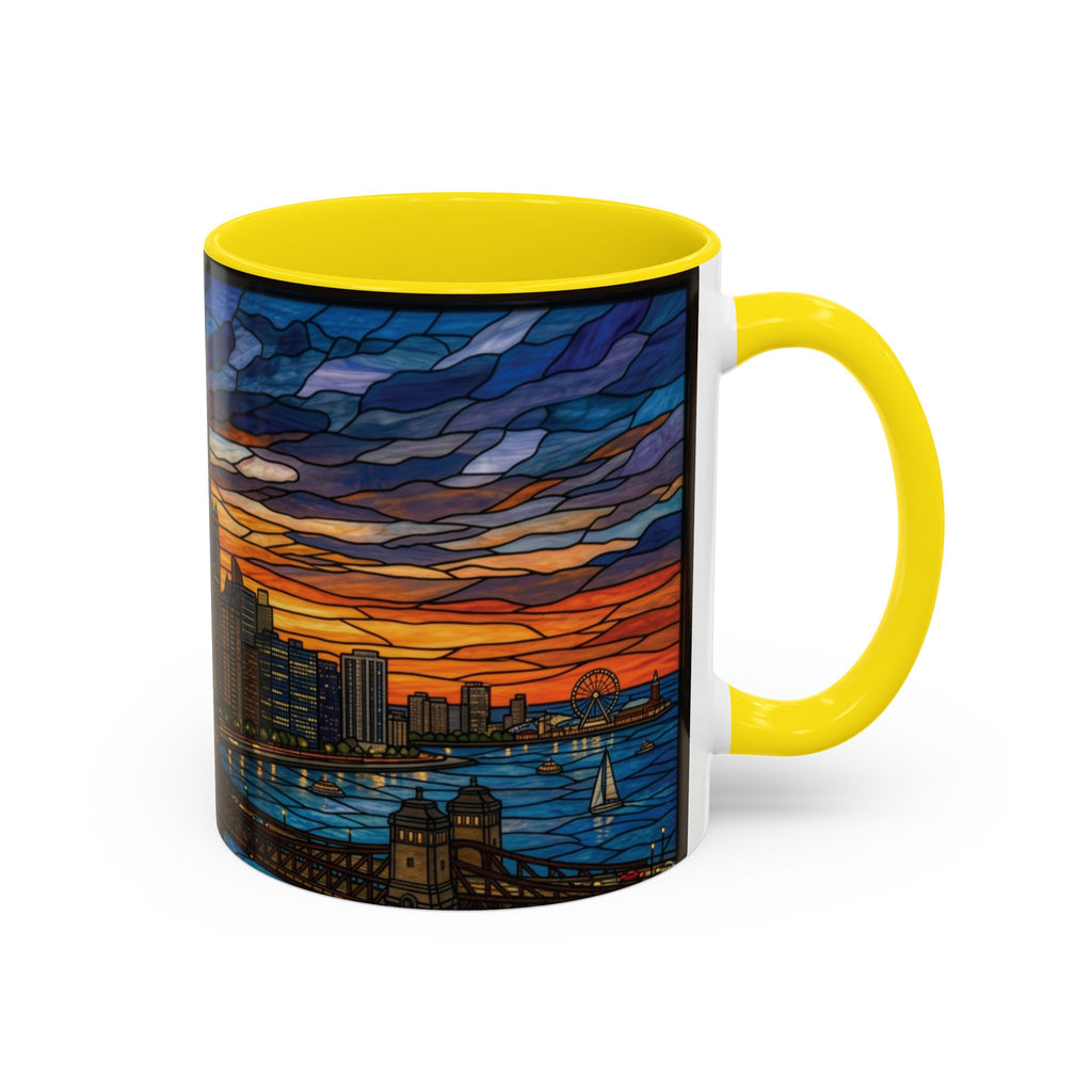 Chicago Skyline Accent Coffee Mug — Stained Glass Sunset Cityscape (11/15oz)