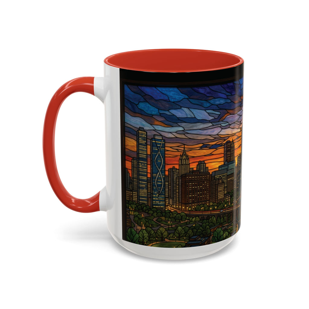 Chicago Skyline Accent Coffee Mug — Stained Glass Sunset Cityscape (11/15oz)
