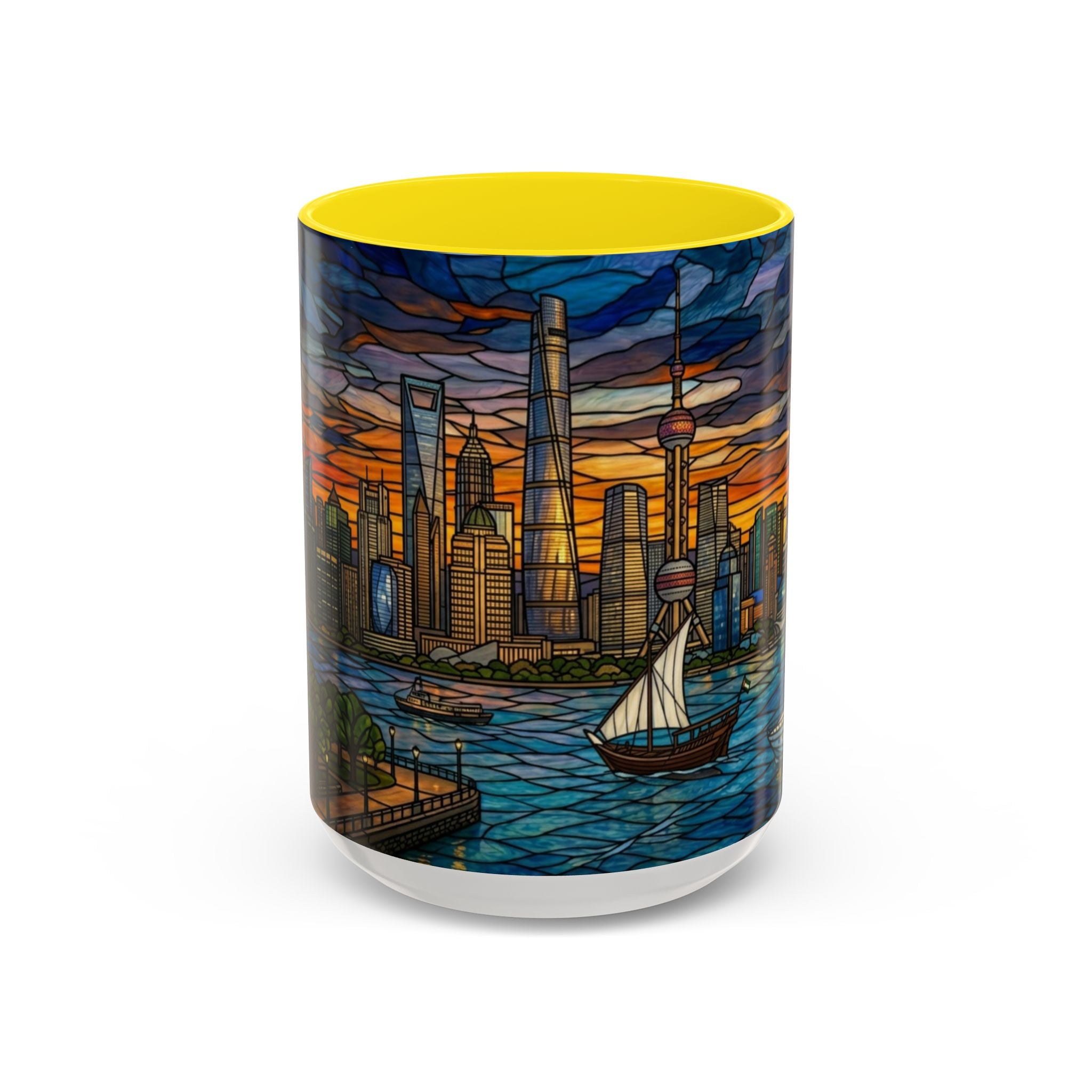 Shanghai Harbor Stained-Glass Sunset Coffee Mug (11/15oz)