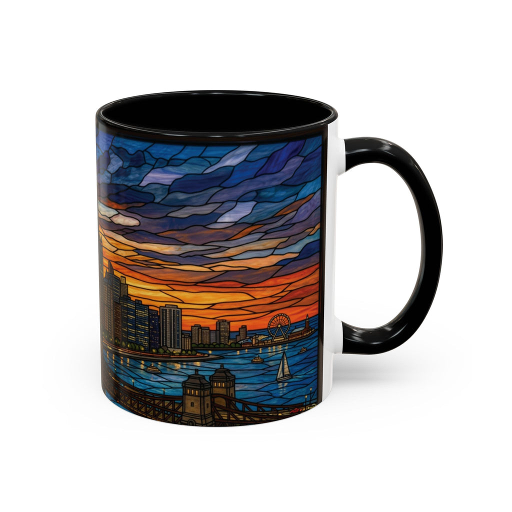 Chicago Skyline Accent Coffee Mug — Stained Glass Sunset Cityscape (11/15oz)