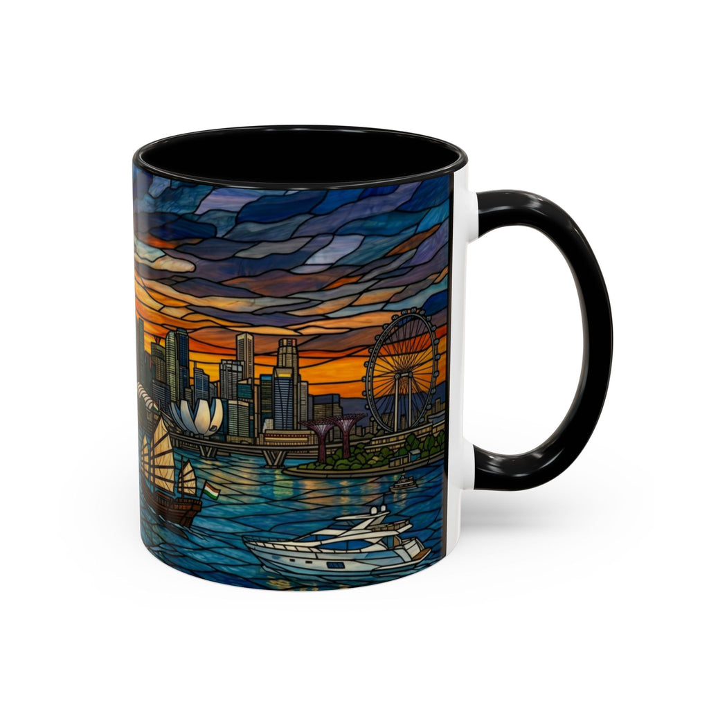 Singapore Skyline Accent Coffee Mug — Stained Glass Marina Bay Sunset Design (11/15oz)