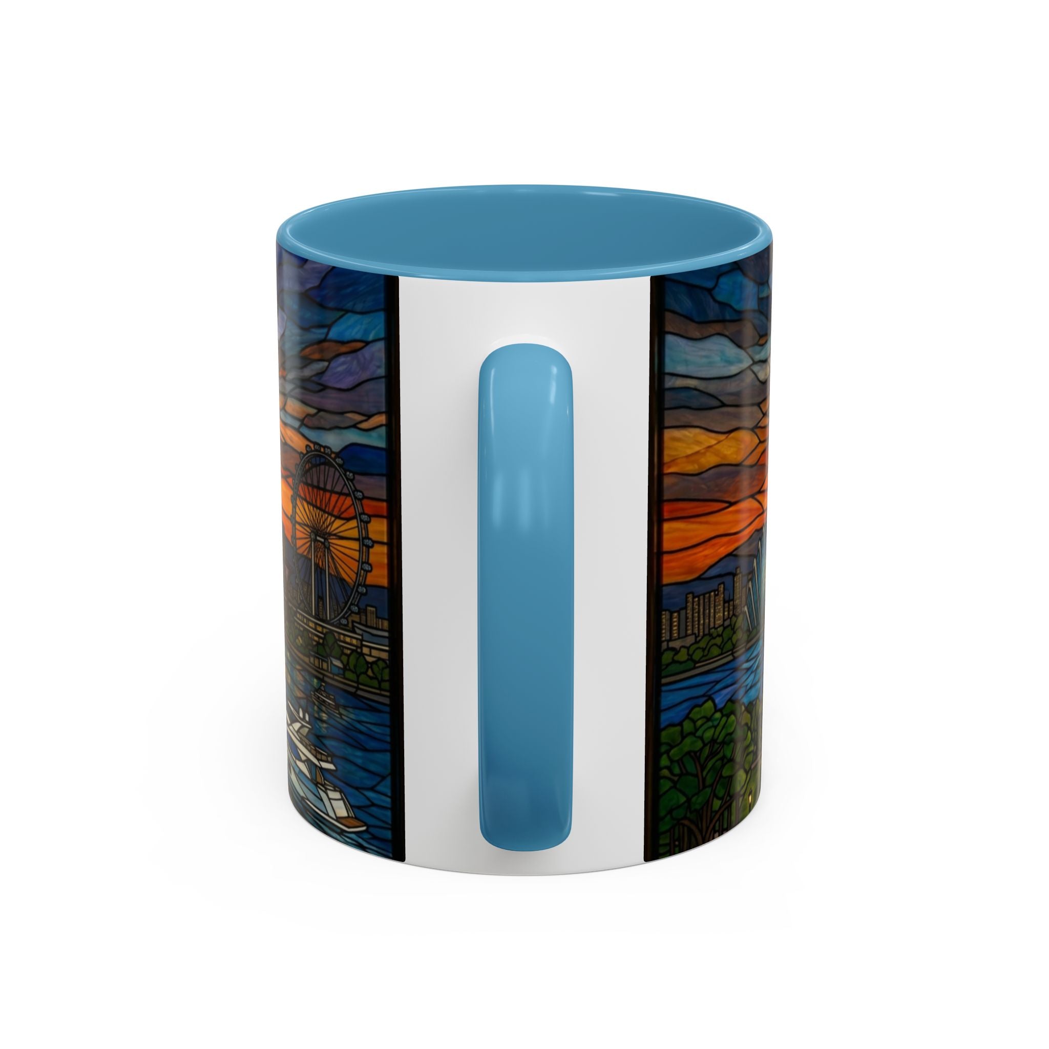 Singapore Skyline Accent Coffee Mug — Stained Glass Marina Bay Sunset Design (11/15oz)
