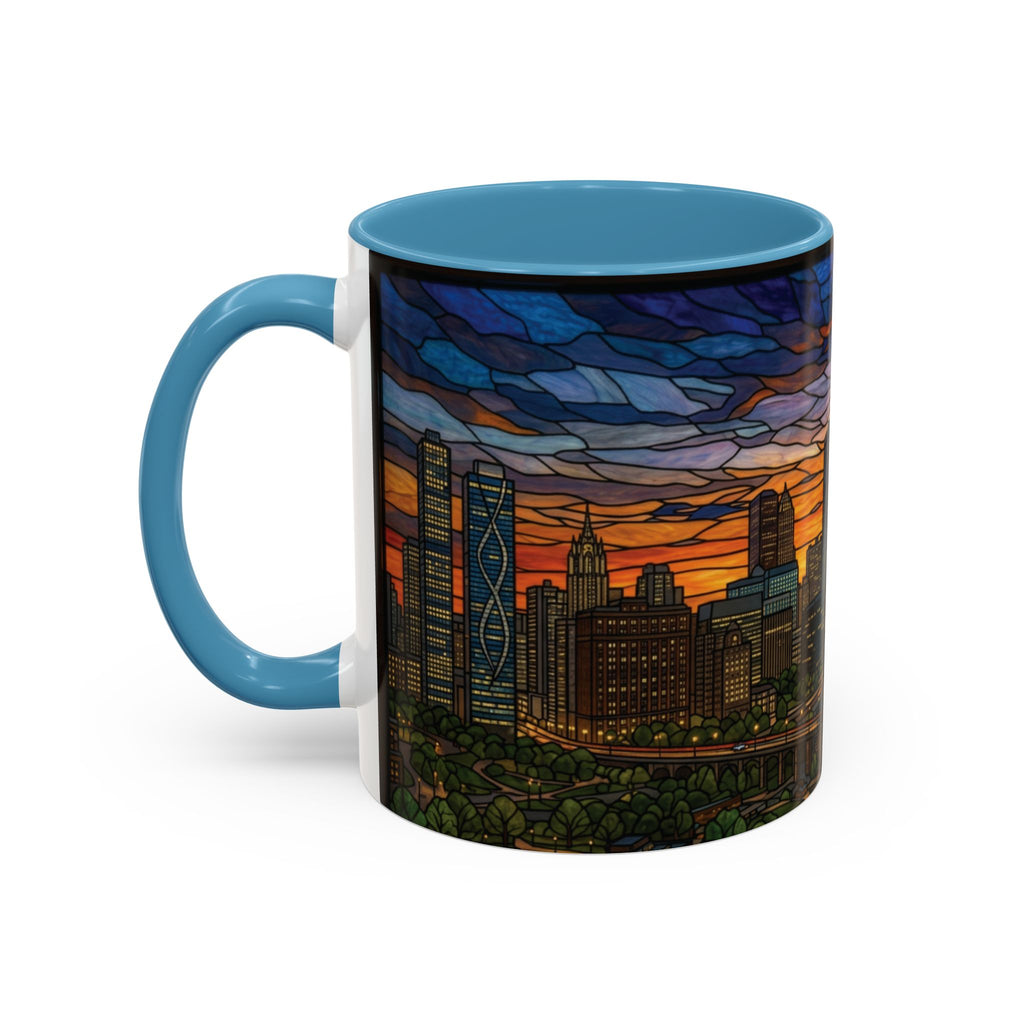 Chicago Skyline Accent Coffee Mug — Stained Glass Sunset Cityscape (11/15oz)