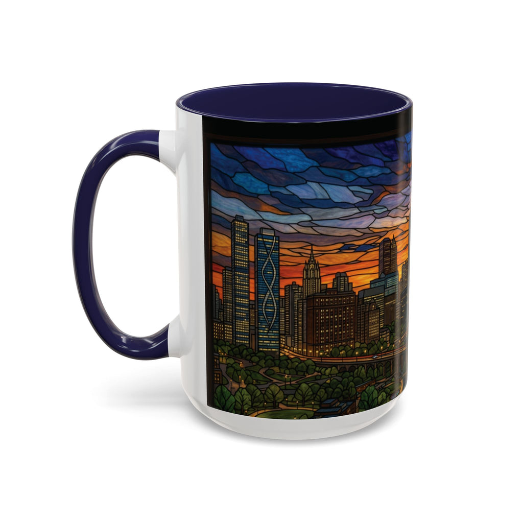 Chicago Skyline Accent Coffee Mug — Stained Glass Sunset Cityscape (11/15oz)