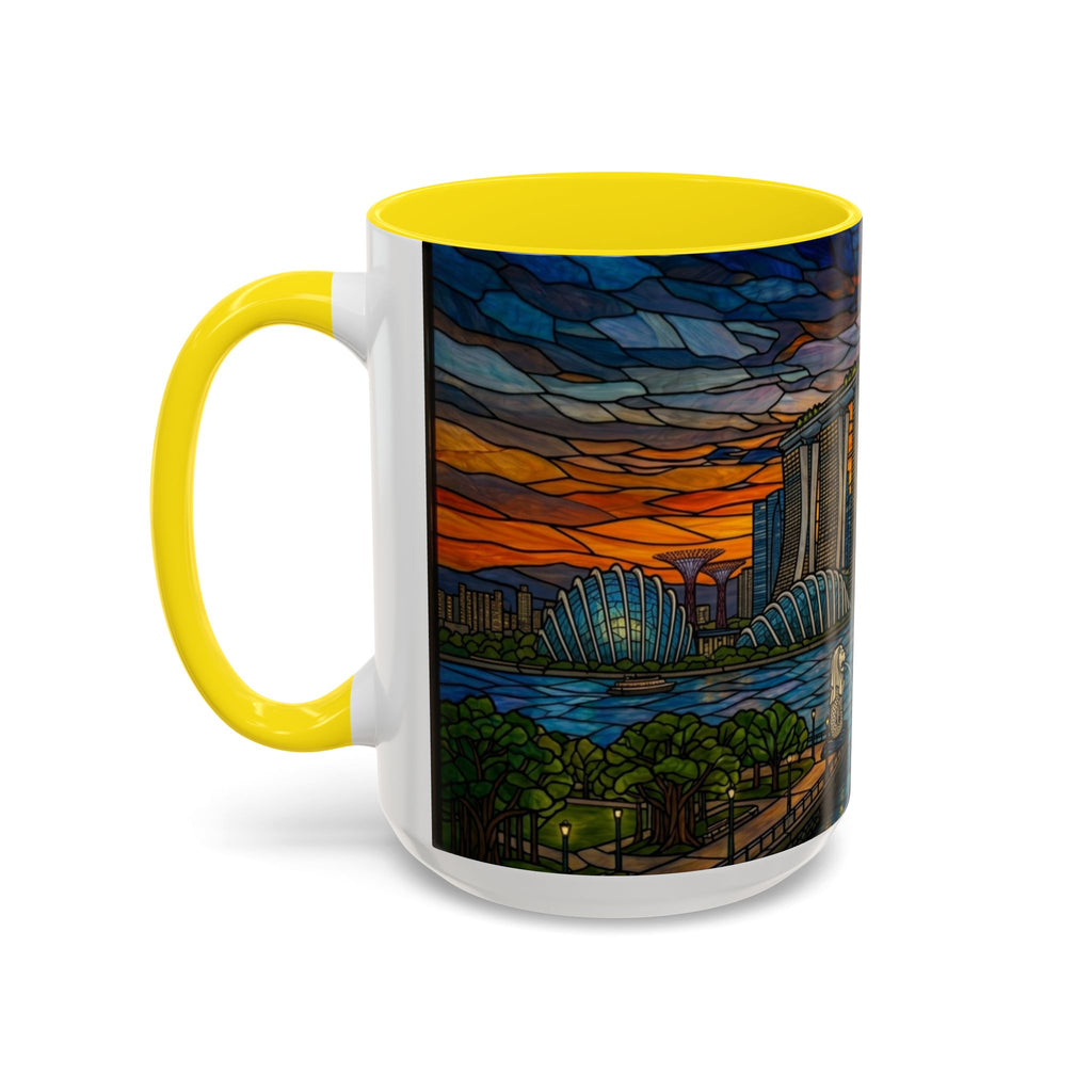 Singapore Skyline Accent Coffee Mug — Stained Glass Marina Bay Sunset Design (11/15oz)