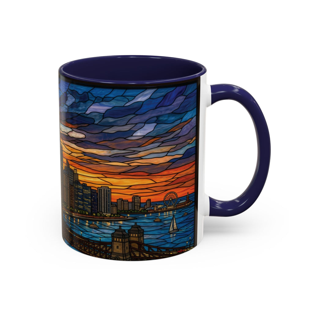 Chicago Skyline Accent Coffee Mug — Stained Glass Sunset Cityscape (11/15oz)