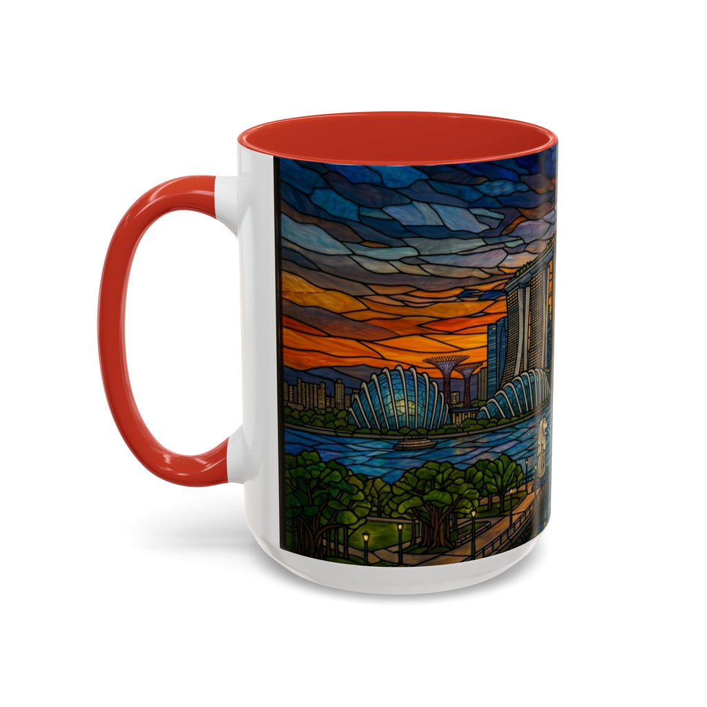 Singapore Skyline Accent Coffee Mug — Stained Glass Marina Bay Sunset Design (11/15oz)