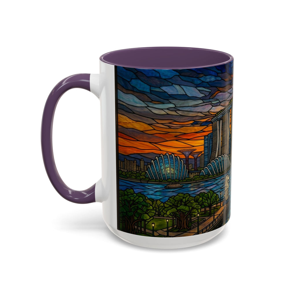 Singapore Skyline Accent Coffee Mug — Stained Glass Marina Bay Sunset Design (11/15oz)