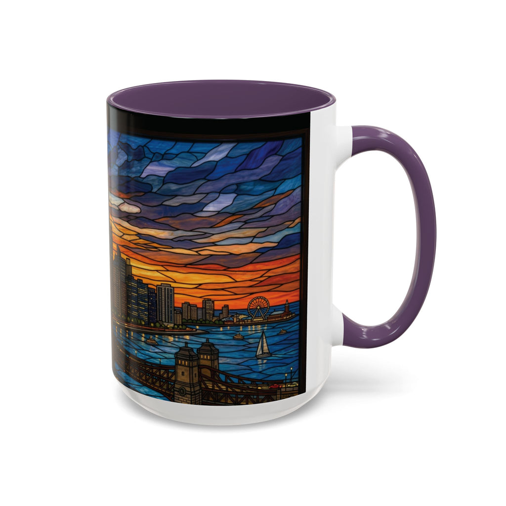 Chicago Skyline Accent Coffee Mug — Stained Glass Sunset Cityscape (11/15oz)
