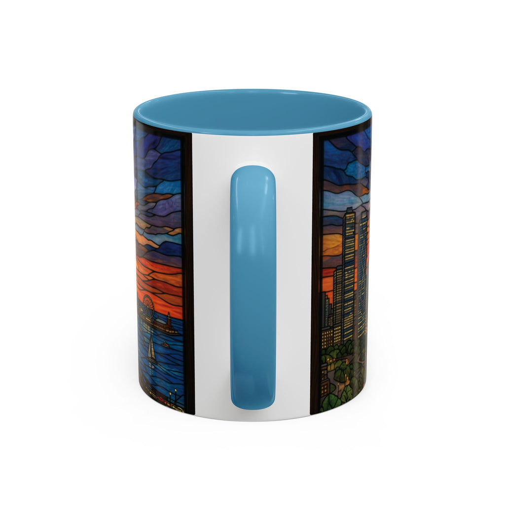 Chicago Skyline Accent Coffee Mug — Stained Glass Sunset Cityscape (11/15oz)