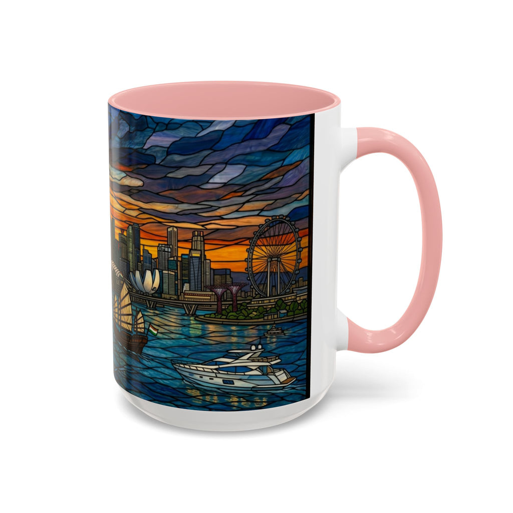 Singapore Skyline Accent Coffee Mug — Stained Glass Marina Bay Sunset Design (11/15oz)