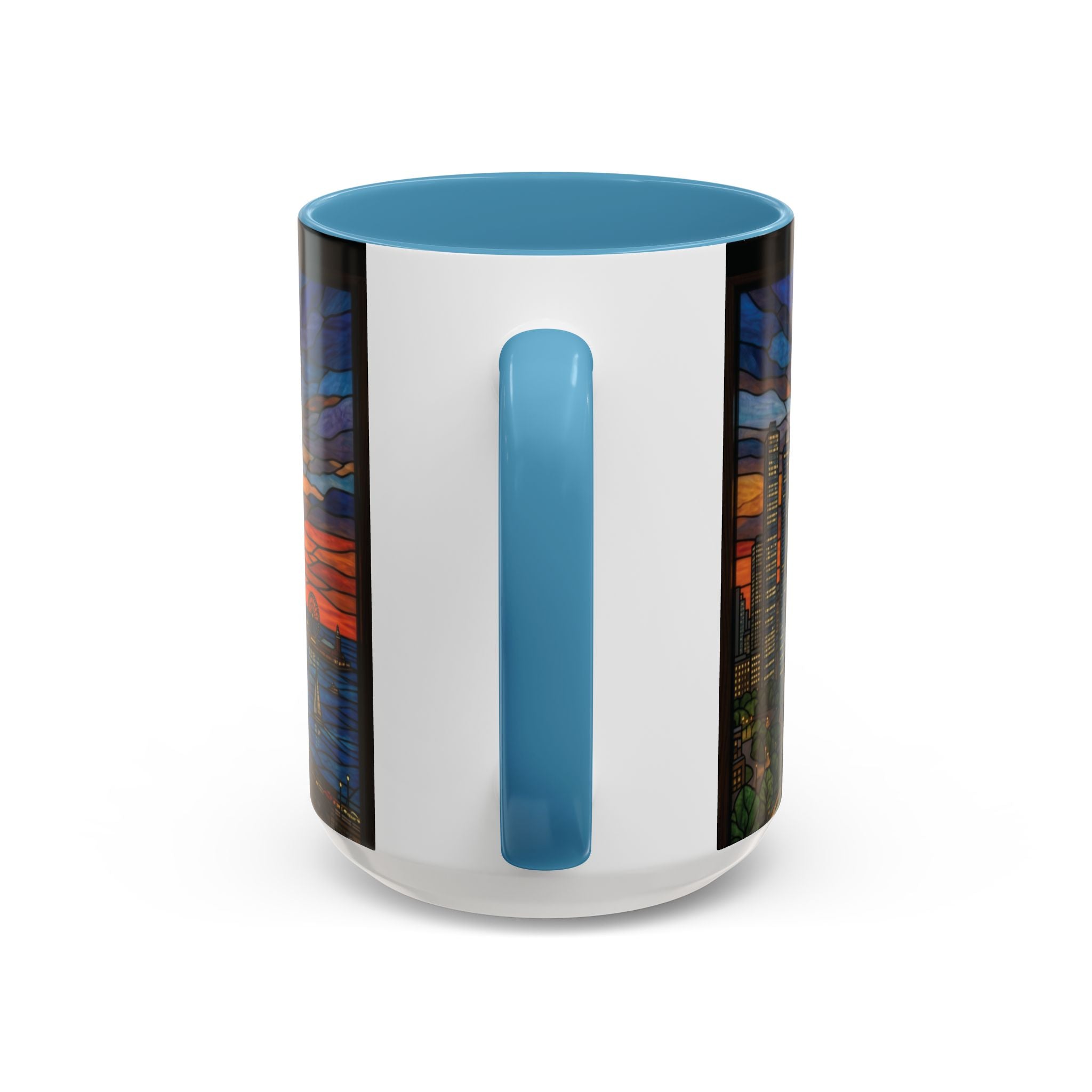Chicago Skyline Accent Coffee Mug — Stained Glass Sunset Cityscape (11/15oz)