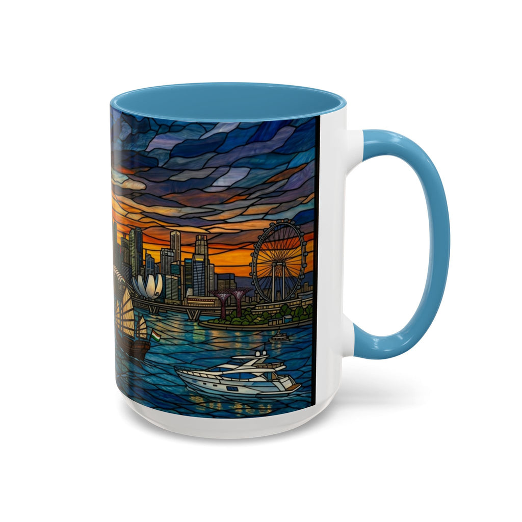 Singapore Skyline Accent Coffee Mug — Stained Glass Marina Bay Sunset Design (11/15oz)