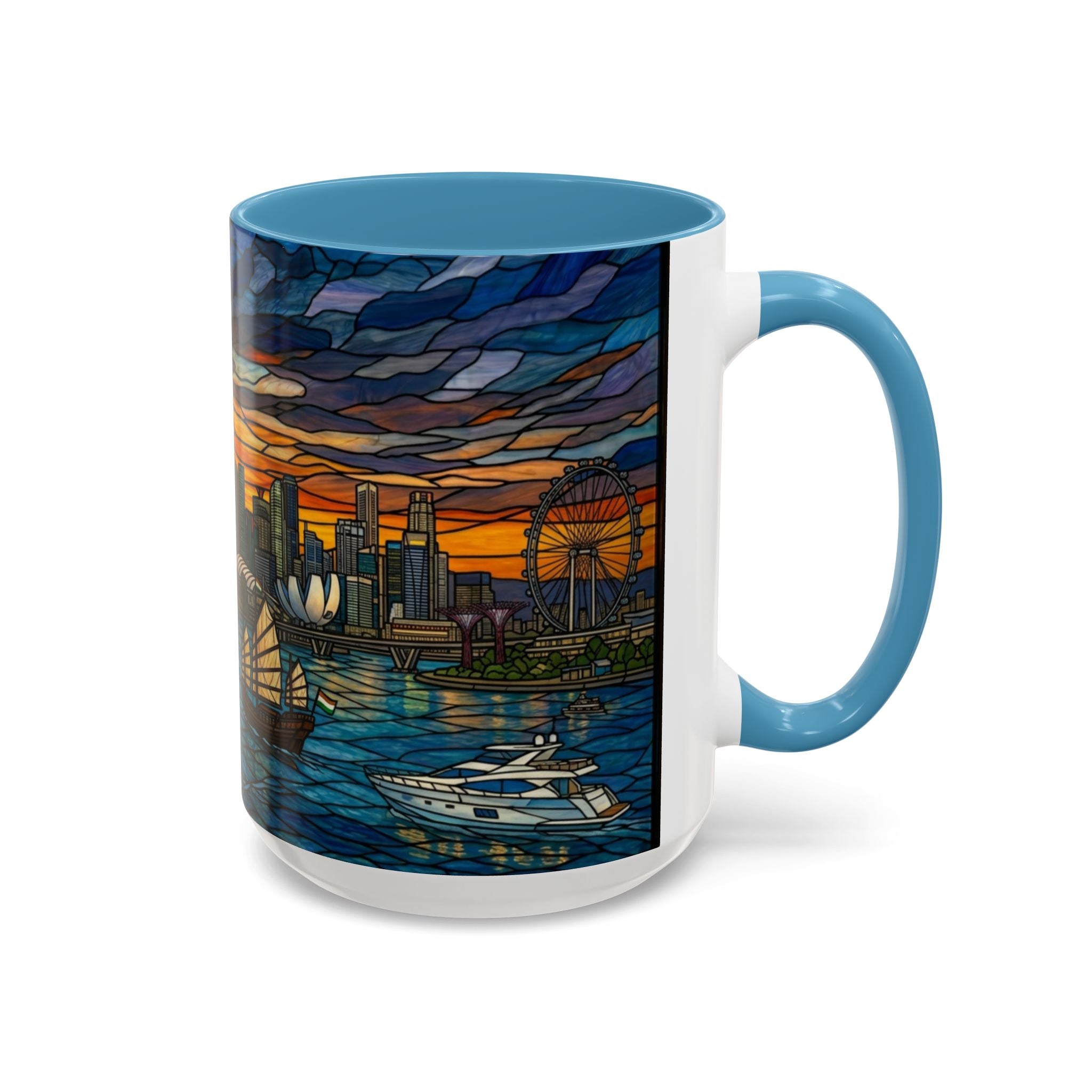 Singapore Skyline Accent Coffee Mug — Stained Glass Marina Bay Sunset Design (11/15oz)