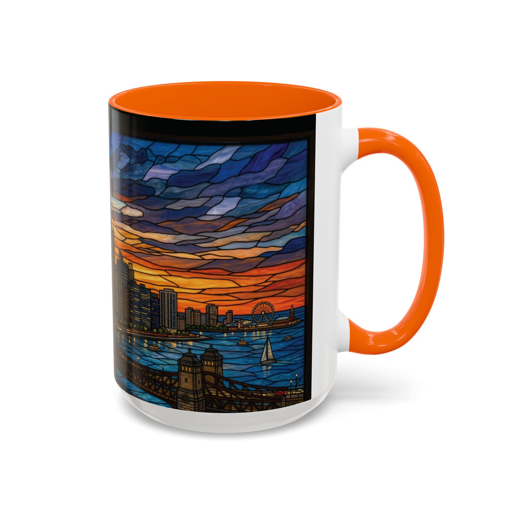 Chicago Skyline Accent Coffee Mug — Stained Glass Sunset Cityscape (11/15oz)