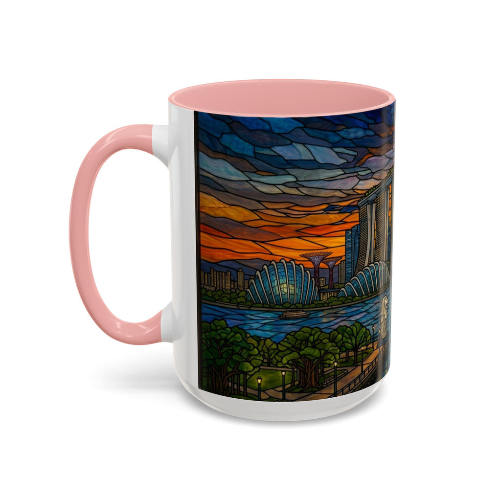 Singapore Skyline Accent Coffee Mug — Stained Glass Marina Bay Sunset Design (11/15oz)