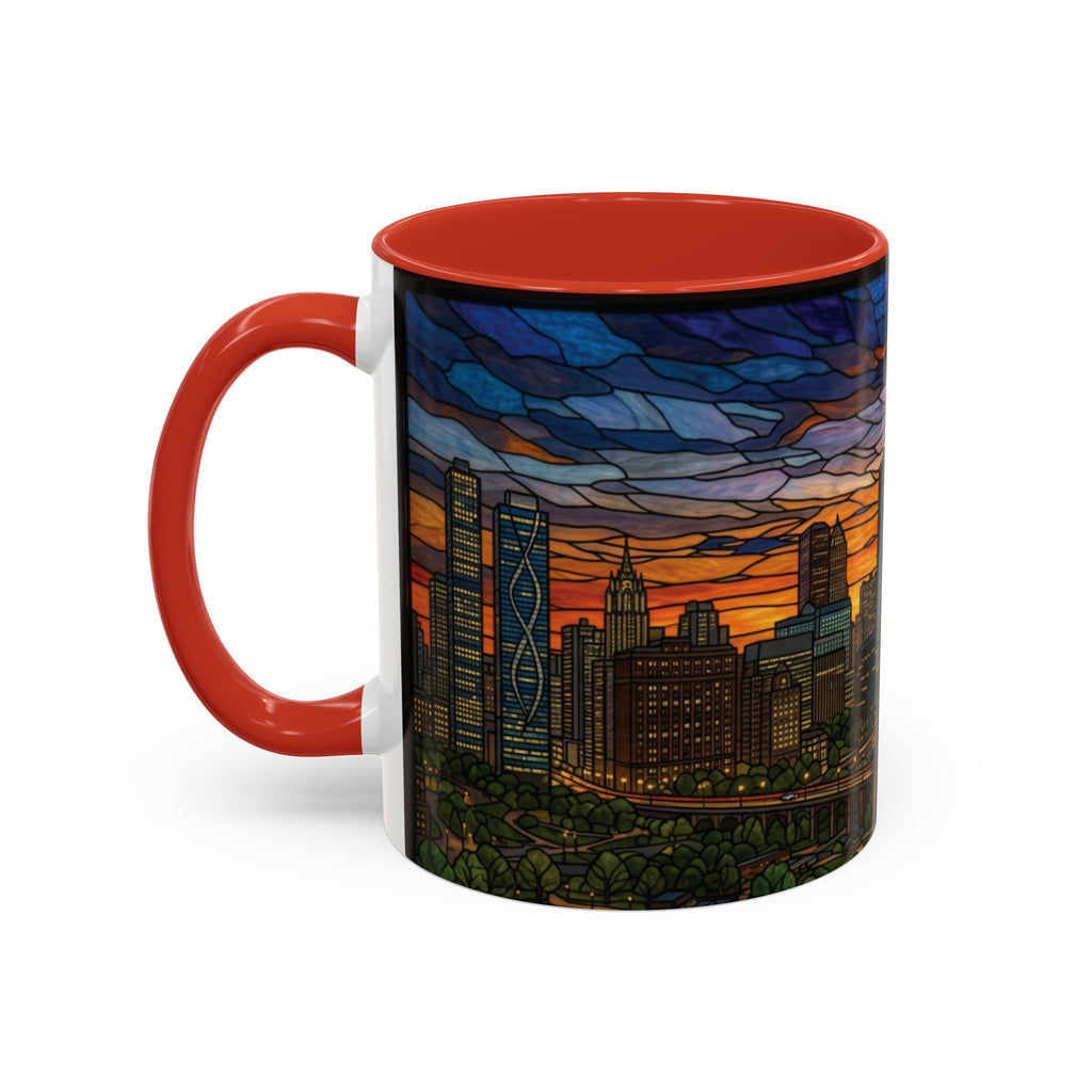 Chicago Skyline Accent Coffee Mug — Stained Glass Sunset Cityscape (11/15oz)