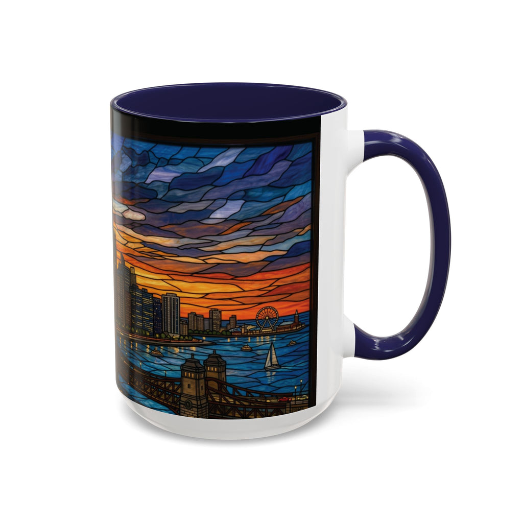Chicago Skyline Accent Coffee Mug — Stained Glass Sunset Cityscape (11/15oz)