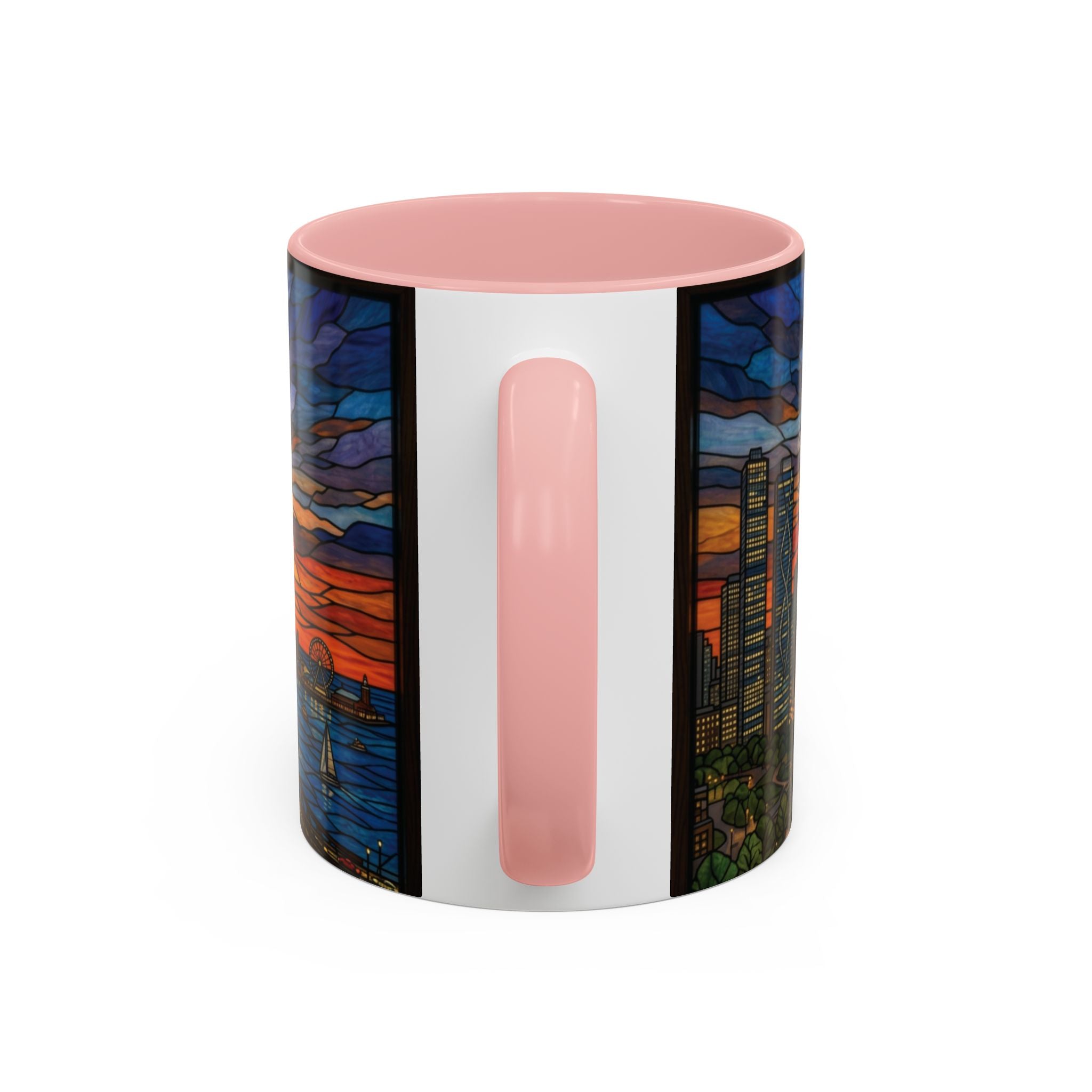Chicago Skyline Accent Coffee Mug — Stained Glass Sunset Cityscape (11/15oz)