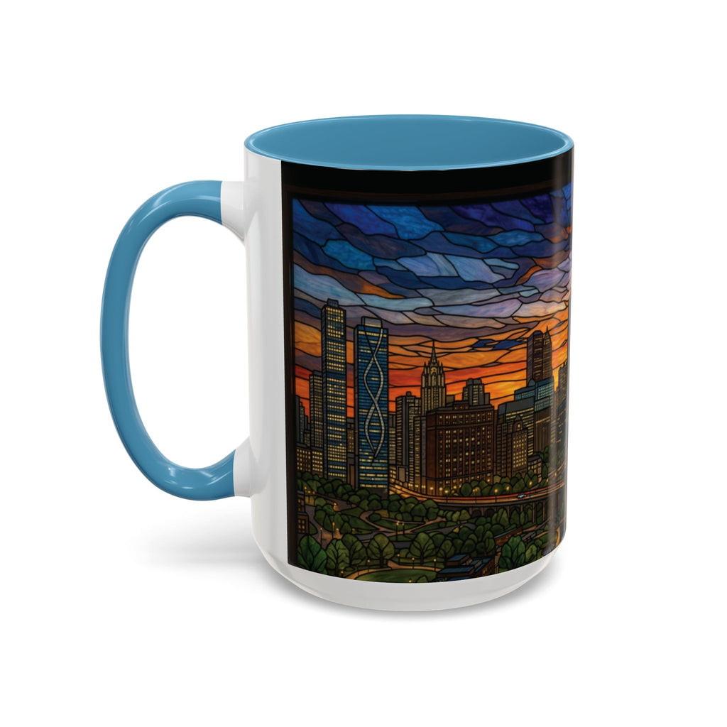 Chicago Skyline Accent Coffee Mug — Stained Glass Sunset Cityscape (11/15oz)