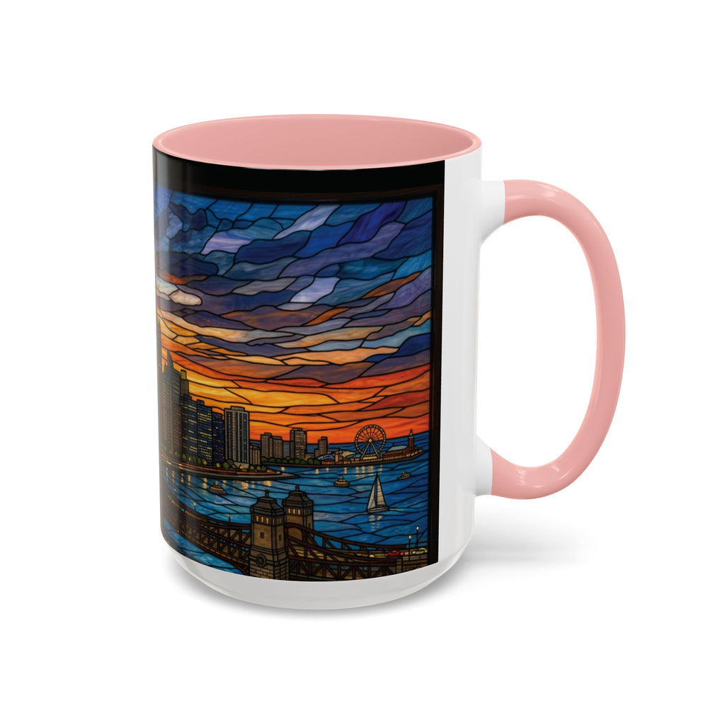 Chicago Skyline Accent Coffee Mug — Stained Glass Sunset Cityscape (11/15oz)