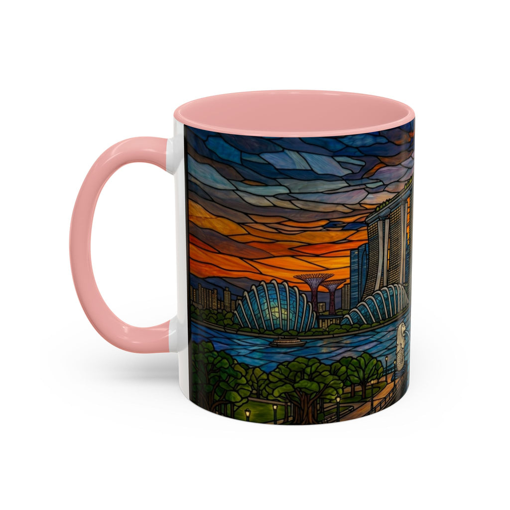 Singapore Skyline Accent Coffee Mug — Stained Glass Marina Bay Sunset Design (11/15oz)