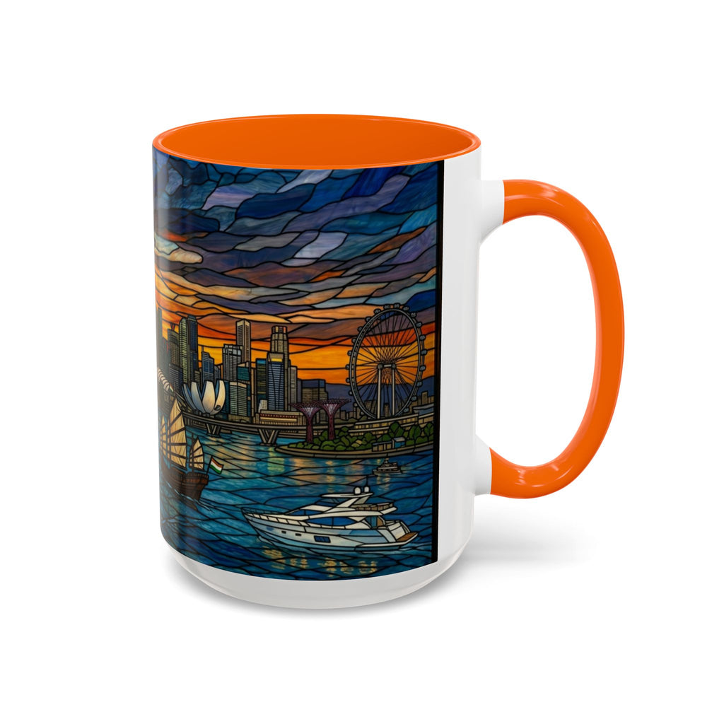 Singapore Skyline Accent Coffee Mug — Stained Glass Marina Bay Sunset Design (11/15oz)