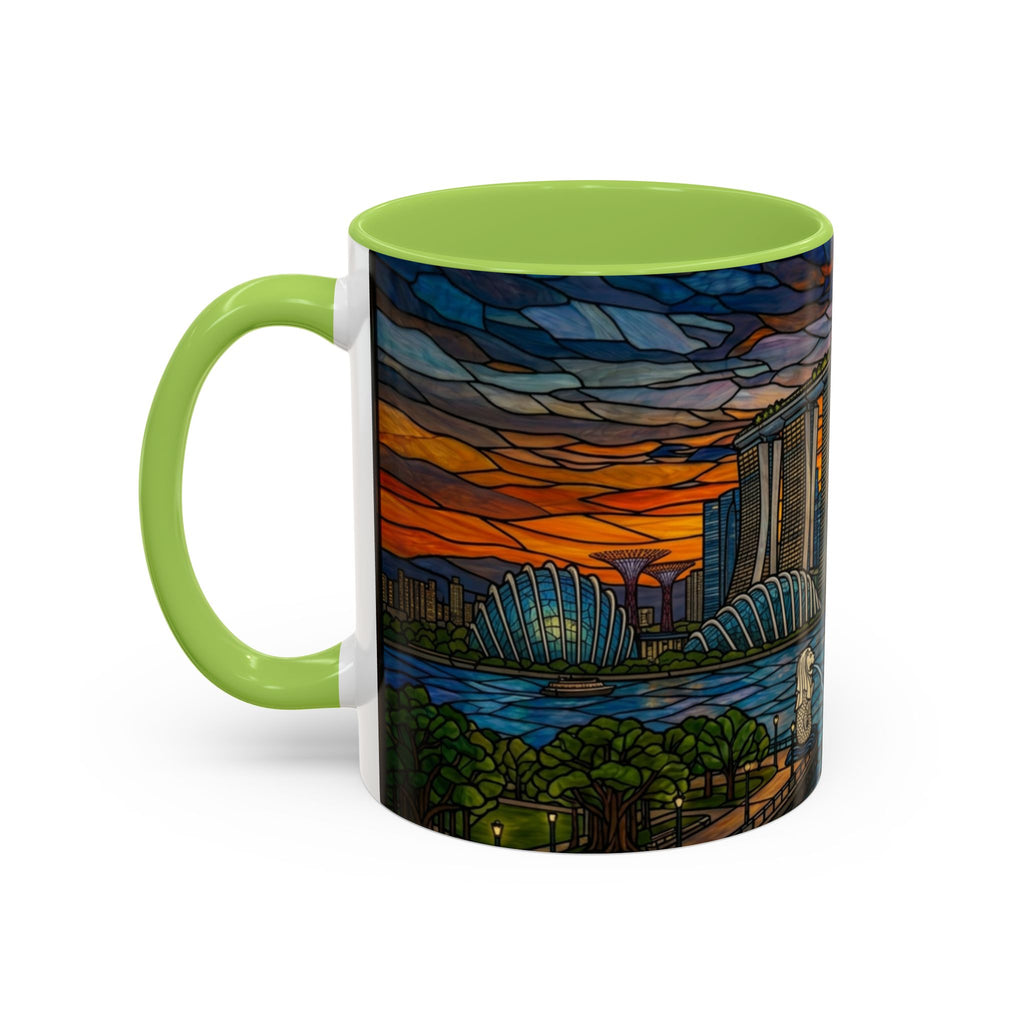 Singapore Skyline Accent Coffee Mug — Stained Glass Marina Bay Sunset Design (11/15oz)