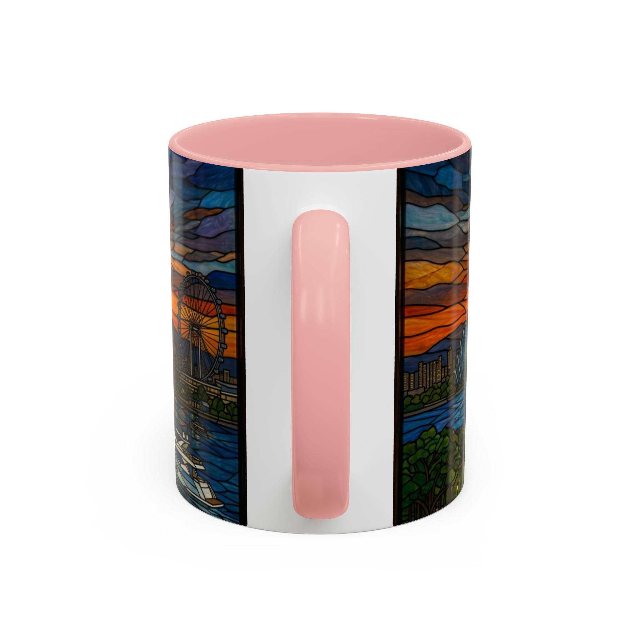 Singapore Skyline Accent Coffee Mug — Stained Glass Marina Bay Sunset Design (11/15oz)