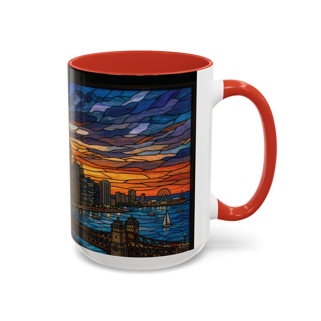 Chicago Skyline Accent Coffee Mug — Stained Glass Sunset Cityscape (11/15oz)