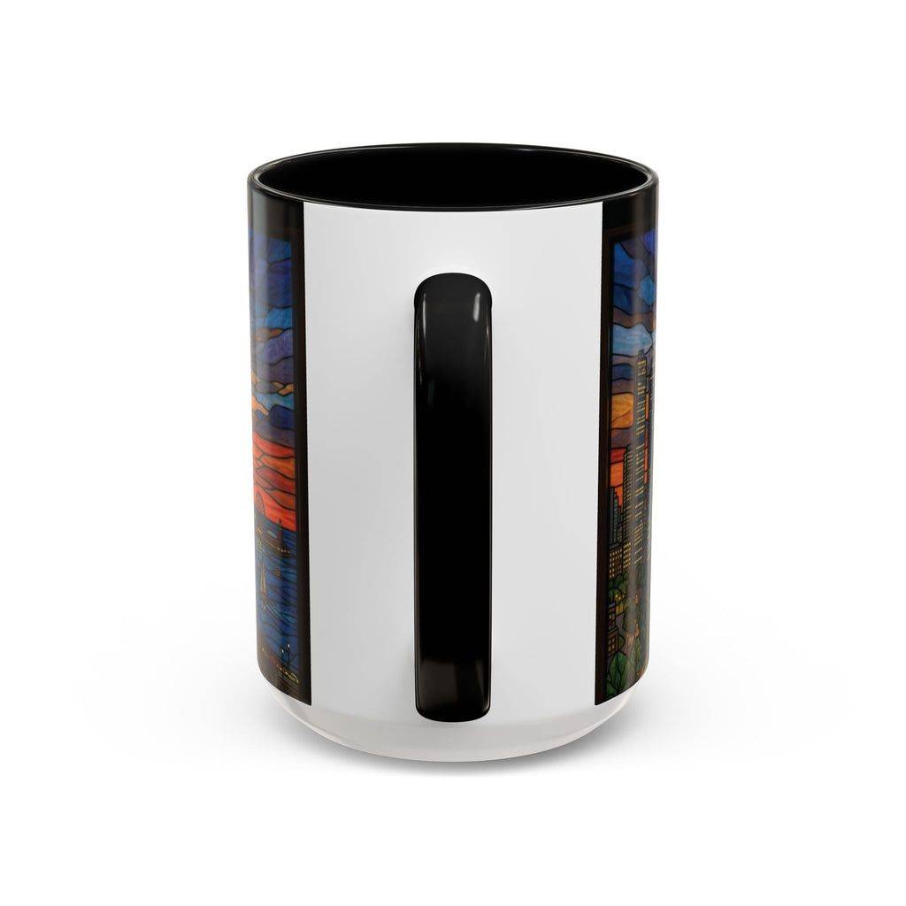 Chicago Skyline Accent Coffee Mug — Stained Glass Sunset Cityscape (11/15oz)