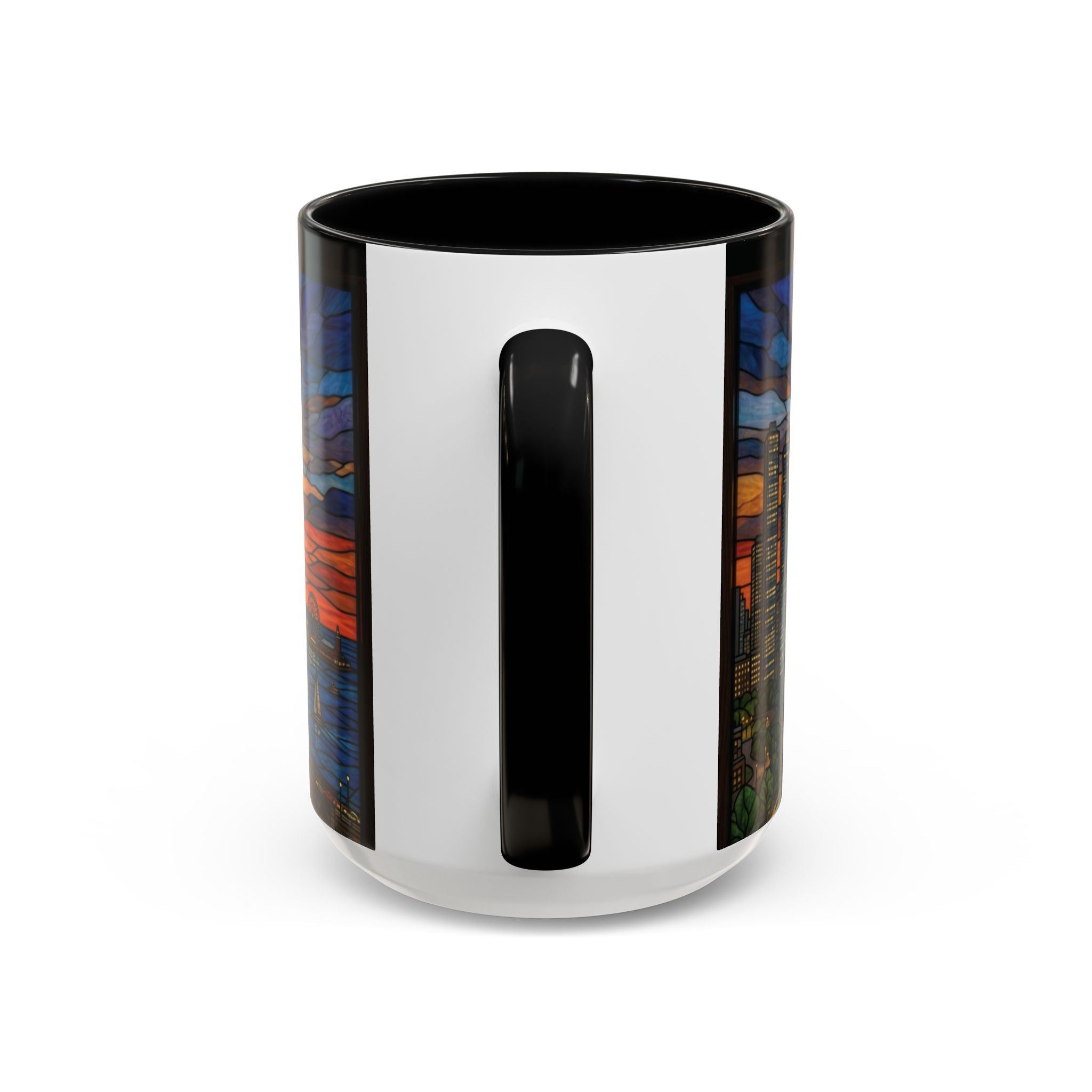 Chicago Skyline Accent Coffee Mug — Stained Glass Sunset Cityscape (11/15oz)
