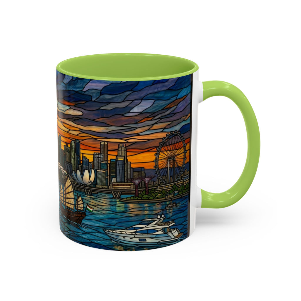Singapore Skyline Accent Coffee Mug — Stained Glass Marina Bay Sunset Design (11/15oz)